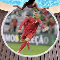 Cristiano Ronaldo energetic Football Player Round Beach Towel 1