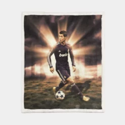 Cristiano Ronaldo in Black Jersey Football Player Sherpa Fleece Blanket 1