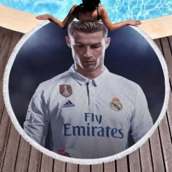 Cristiano Ronaldo in FIFA 18 Video Game Round Beach Towel 1