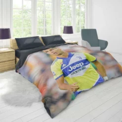 Cristiano Ronaldo in Juve Blue and Yellow Jersey Duvet Cover 1