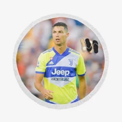 Cristiano Ronaldo in Juve Blue and Yellow Jersey Round Beach Towel