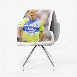 Cristiano Ronaldo in Juve Blue and Yellow Jersey Sherpa Fleece Blanket 2