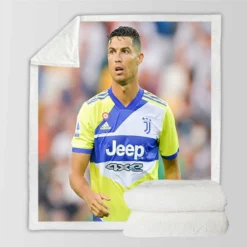 Cristiano Ronaldo in Juve Blue and Yellow Jersey Sherpa Fleece Blanket