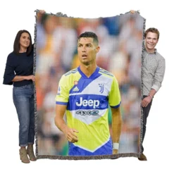 Cristiano Ronaldo in Juve Blue and Yellow Jersey Woven Blanket