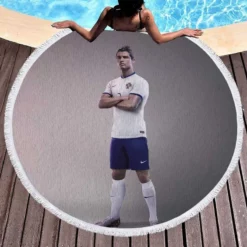 Cristiano Ronaldo in Portugal White Jursey Round Beach Towel 1