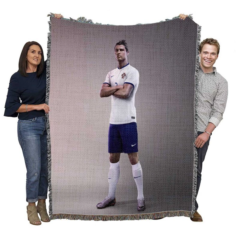 Cristiano Ronaldo in Portugal White Jursey Woven Blanket