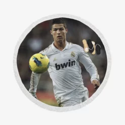 Cristiano Ronaldo in Real Madrid White Jersey Round Beach Towel