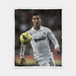 Cristiano Ronaldo in Real Madrid White Jersey Sherpa Fleece Blanket 1