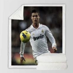 Cristiano Ronaldo in Real Madrid White Jersey Sherpa Fleece Blanket