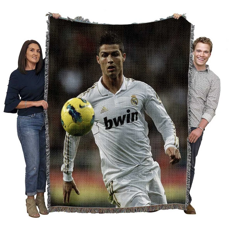 Cristiano Ronaldo in Real Madrid White Jersey Woven Blanket