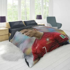 Cristiano Ronaldo in Striped Portugal Jersey Duvet Cover 1