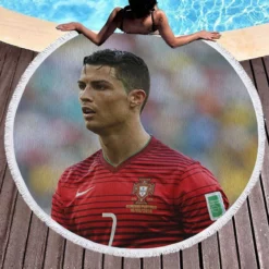 Cristiano Ronaldo in Striped Portugal Jersey Round Beach Towel 1