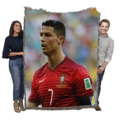 Cristiano Ronaldo in Striped Portugal Jersey Woven Blanket