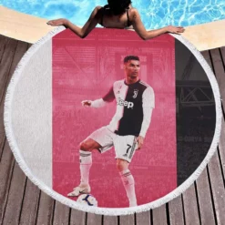 Cristiano Ronaldo in juventus Club Round Beach Towel 1