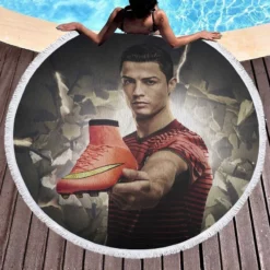 Cristiano Ronaldo sportive Football Player Round Beach Towel 1