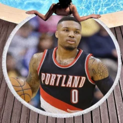 Damian Lillard Powerful NBA Basketball Player Round Beach Towel 1