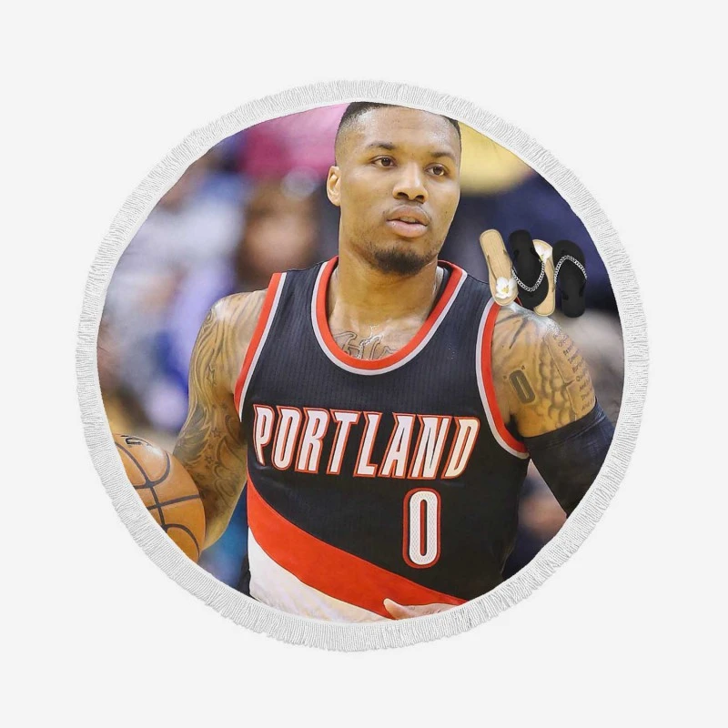 Damian Lillard Powerful NBA Basketball Player Round Beach Towel