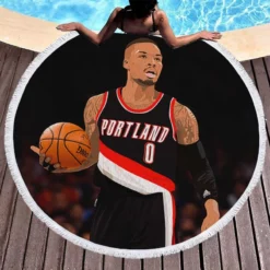 Damian Lillard Top Ranked NBA Basketball Player Round Beach Towel 1