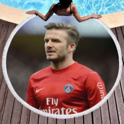 David Beckham Active Player in Red Jersey Round Beach Towel 1