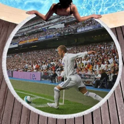 David Beckham Real Madrid Famous Player Round Beach Towel 1