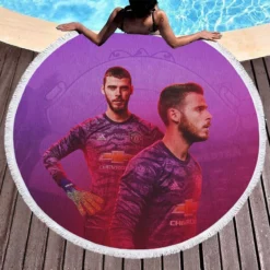 David de Gea Energetic Goalkeeping Football Player Round Beach Towel 1