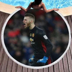 David de Gea in Black Jersey Round Beach Towel 1