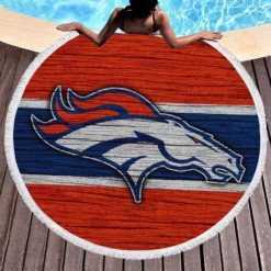 Denver Broncos NFL Wood Design Logo Round Beach Towel 1