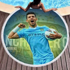 Determined Footballer Player Sergio Aguero Round Beach Towel 1