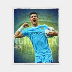 Determined Footballer Player Sergio Aguero Sherpa Fleece Blanket 1