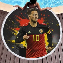 Eden Hazard Awarded Belgium Soccer Player Round Beach Towel 1