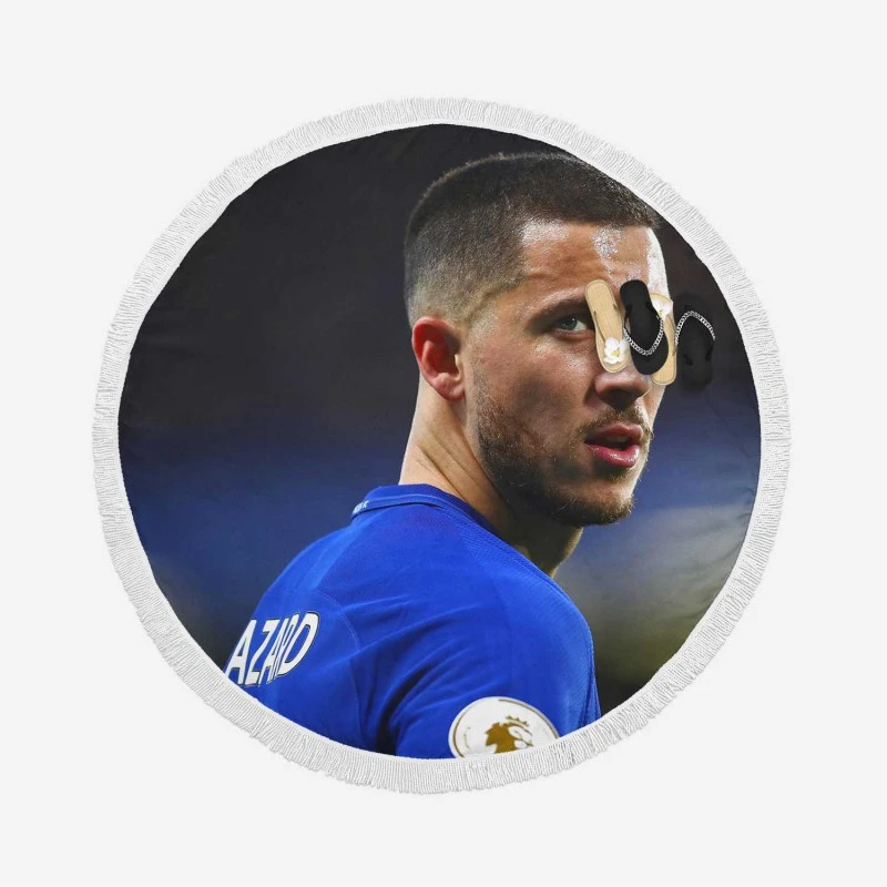 Eden Hazard Premier League Soccer Player Round Beach Towel