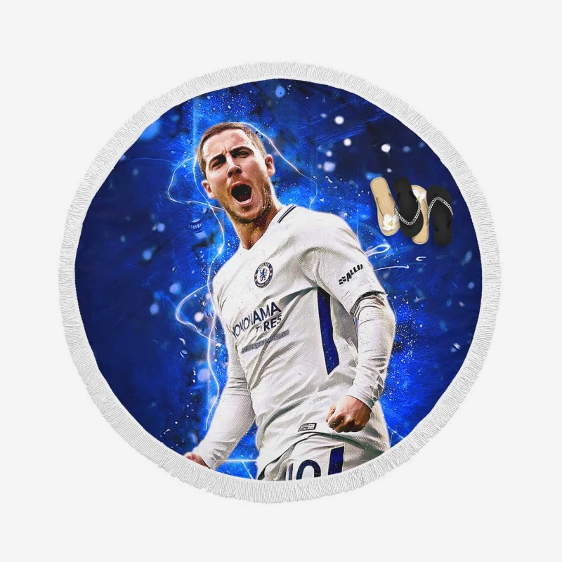 Eden Hazard in Chelsea White Jersey Round Beach Towel