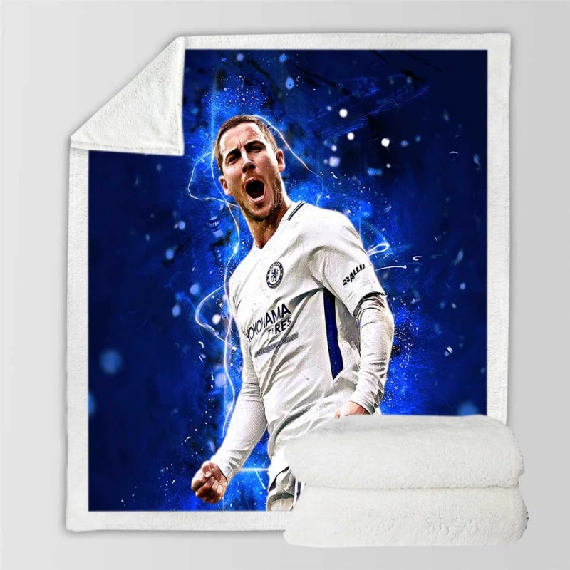 Eden Hazard in Chelsea White Jersey Sherpa Fleece Blanket