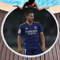 Eden Hazard in Real Madrid Blue Jersey Round Beach Towel 1