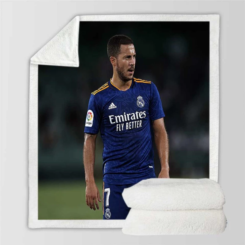 Eden Hazard in Real Madrid Blue Jersey Sherpa Fleece Blanket