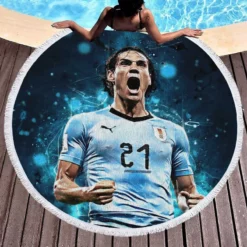 Edinson Cavani Uruguayan Energetic Football Player Round Beach Towel 1