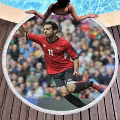 Egyptian Football Player Mohamed Salah Round Beach Towel 1