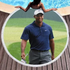 Eldrick Tont Tiger Woods is an American professional golfer Round Beach Towel 1