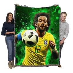 Encouraging Football Player Marcelo Vieira Woven Blanket