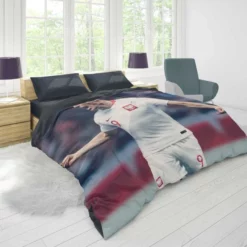 Encouraging Football Player Robert Lewandowski Duvet Cover 1