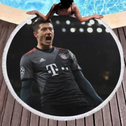 Enduring Football Player Lewandowski Round Beach Towel 1