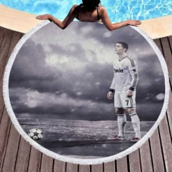 Enduring Real Madrid Cristiano Ronaldo Football Player Round Beach Towel 1