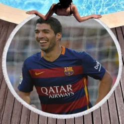 Energetic Barca Soccer Player Luis Suarez Round Beach Towel 1