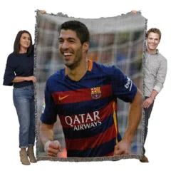 Energetic Barca Soccer Player Luis Suarez Woven Blanket