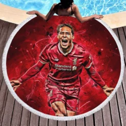 Energetic Dutch Soccer Player Virgil van Dijk Round Beach Towel 1