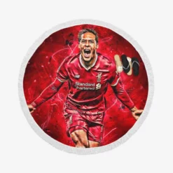 Energetic Dutch Soccer Player Virgil van Dijk Round Beach Towel