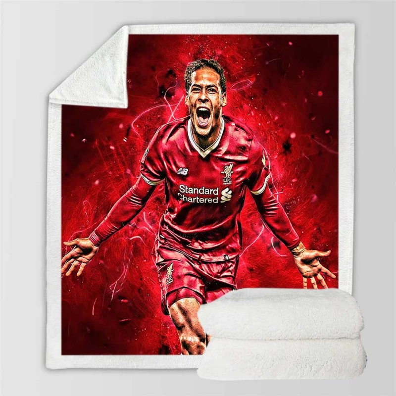 Energetic Dutch Soccer Player Virgil van Dijk Sherpa Fleece Blanket