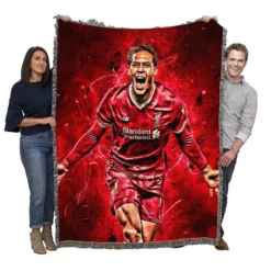 Energetic Dutch Soccer Player Virgil van Dijk Woven Blanket