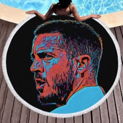 Energetic Football Player Eden Hazard Round Beach Towel 1