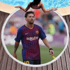 Energetic Football Player Lionel Messi Round Beach Towel 1